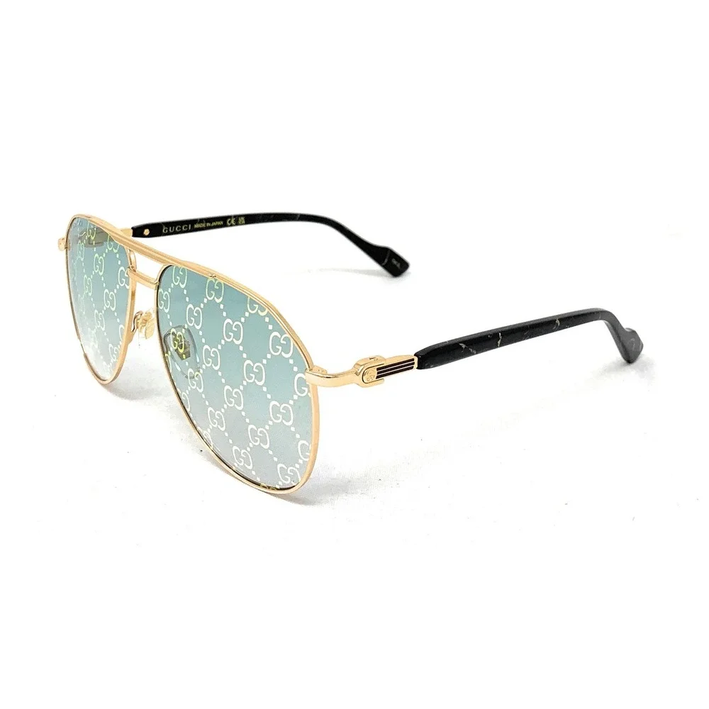 GUCCI Men's Sunglasses GG1220S 004 Gold Black Green Pilot 59mm